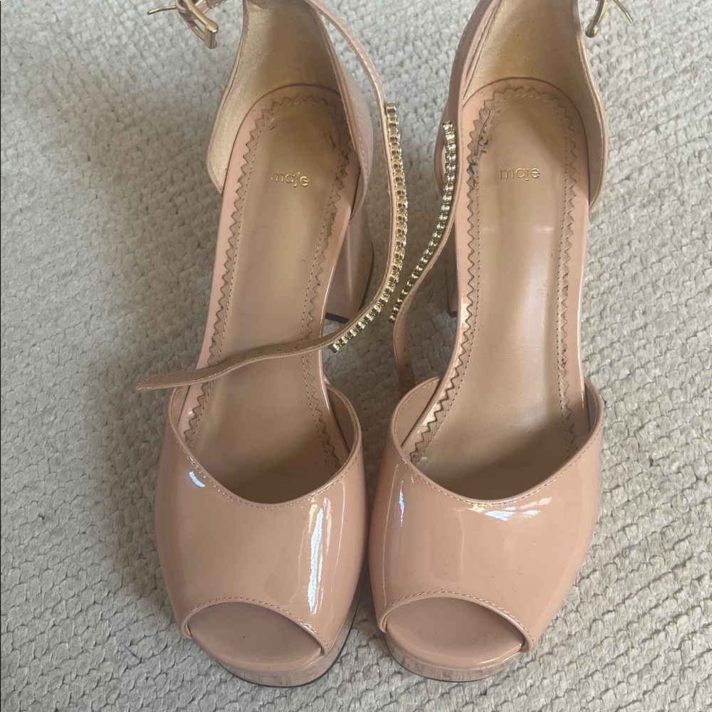 Maje Nude Heels with Ankle Strap